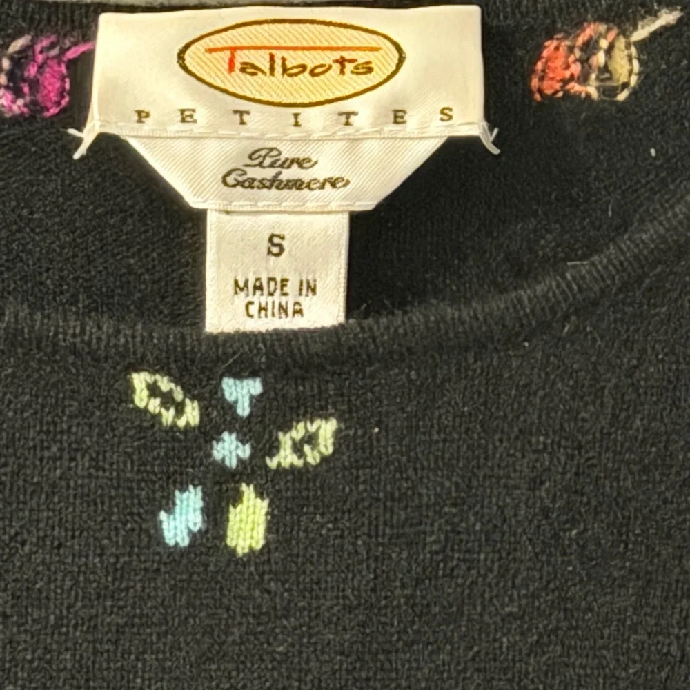 Talbots Black Cashmere Sweater with Colorful Accents women’s size S